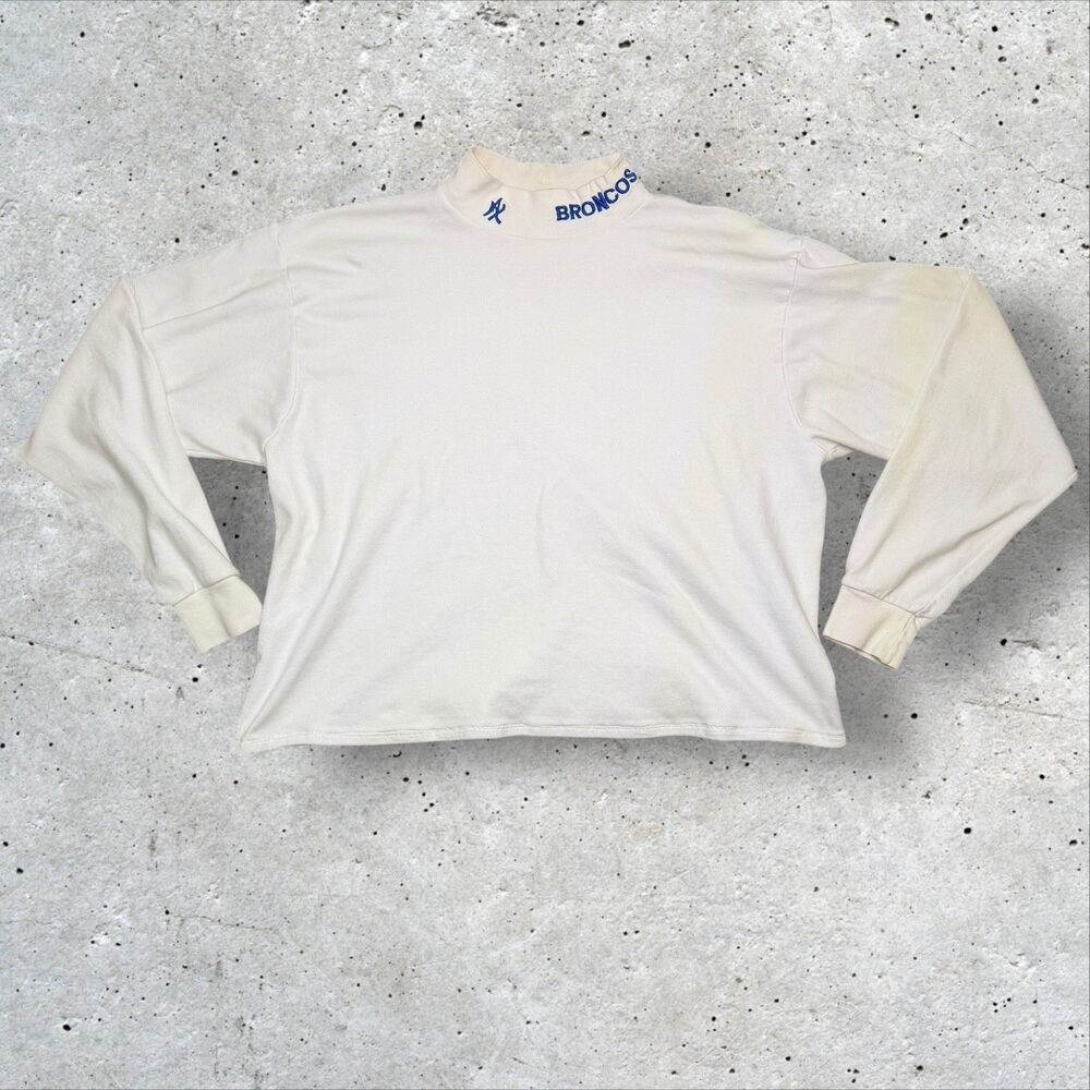 Vintage Denver Broncos Mock Neck Long Sleeve Shirt White Embroidered Collar